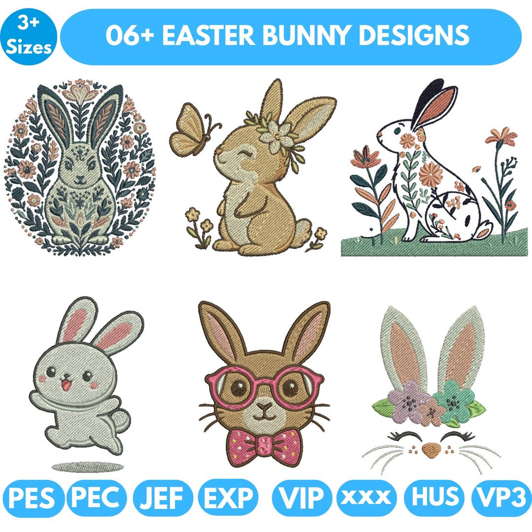 Cute Bunny Embroidery Design Easter Rabbit Embroidery Designs Floral ...