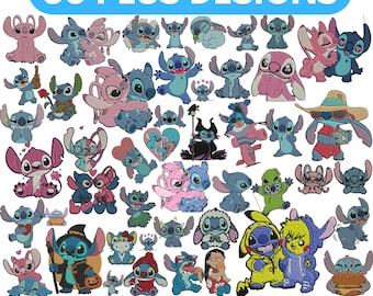 Motifs de broderie Stitch Lilo : accents floraux, plusieurs tailles (téléchargement instantané)