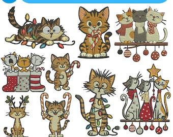 Motif de broderie machine lunatique chats de Noël Père Noël Broderie Chat noir de Noël Broderie Chat d'Halloween avec 5 lumières + fichier taille