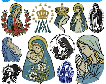 Motif de broderie Machine Vierge Sainte Marie prière Broderie Virgen De Guadalupe Je vous salue, Marie pleine de grâce Design fichier 5 + téléchargement immédiat taille