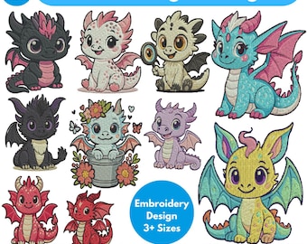 Motif de broderie Machine mignon dragon Bébé dragon broderie Dragon volant broderie Dragon avec des ailes Mini dragon point de croix 3 + fichier taille
