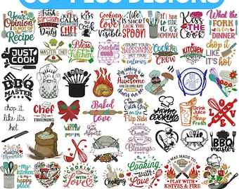 Motif de broderie drôle de citations de cuisine : toque, tablier (téléchargement instantané)