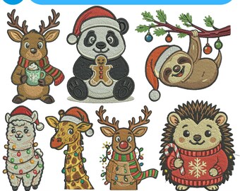 Motifs de broderie machine animaux mignons de Noël Broderie animale de Noël Personnage de Noël vacances EMB Woodland fichiers 3+ tailles à télécharger