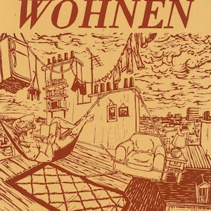 Linocut &quot;Schöner Wohnen II&quot; - original print, engraving & handmade printing Paris, art print, linocut print hand made, artisanal