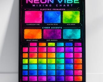 Plakat w stylu neonowym – gwasz, tekstura vintage, fluorescencyjny róż i elektryczny błękit, typografia