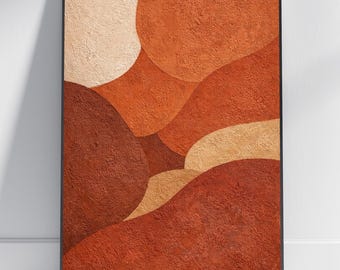 Abstrakcyjne koła, wydruk gwaszowy | Terakota, spalone pomarańcze, odcienie kremowe, teksturyzowane fale