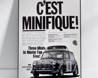 Vintage Mini Cooper S Monte Carlo Rally Poster – Classic British Motorsport Art