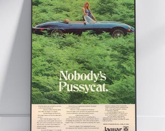 Jaguar E-Type V-12 Poster – Vintage British Classic Car Advertisement Art