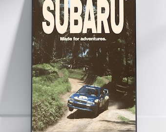Póster del Subaru Impreza WRX STI, arte retro de coches de rally, decoración de pared JDM, lámina de carreras vintage de los 90, regalo para fans de Subaru, arte de pared de coches de drift