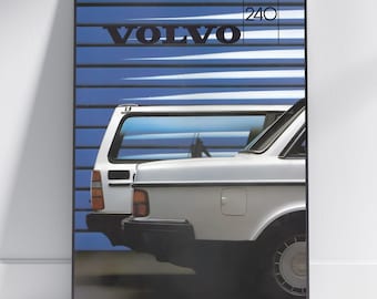 Póster del Volvo 240, Arte vintage del Volvo 240, Lámina retro de coche sueco, Decoración de pared industrial, Arte cuadrado del Volvo, Póster automotriz minimalista