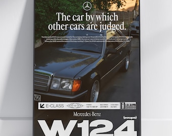 Póster Mercedes W124 – Impresión de coche clásico en blanco y negro