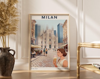 Impresión artística del Duomo de Milán - Ilustración vectorial, blanco y crema