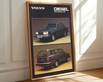 Volvo Wagons Poster – Vintage Travel Gouache, Burgundy and Teal Hues