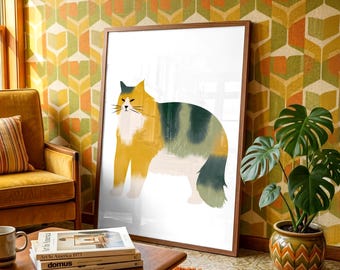 Vintage Modern Cat Art Print for Home Decor