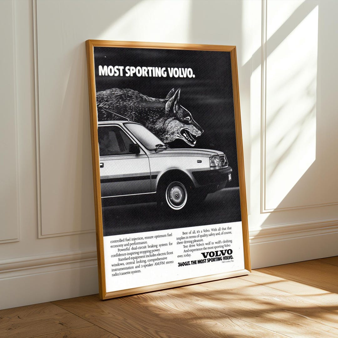 Volvo Wolf Advertisement Art Print – Vintage Travel, Black and White ...