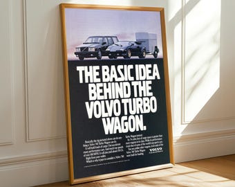 Retro Volvo Car Poster, Bold Typography, Automotive Wall Art