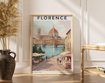 Lámina de viaje de mediados de siglo del Duomo de Florencia, azul cielo y turquesa