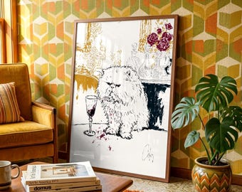 Whimsical Cat Portrait Wall Art - Modern Animal Illustration Print