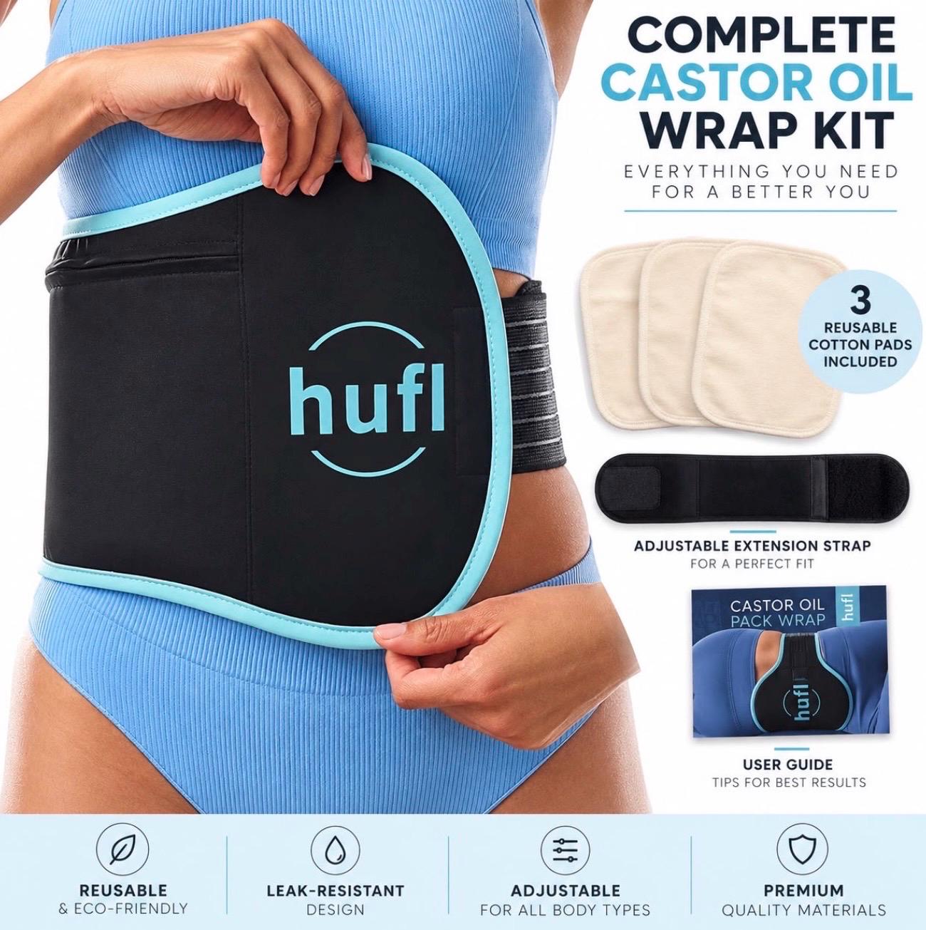 Castor Oil Pack Wrap for Stomach, Organic Cotton Castor Oil Wrap Kit for Liver Detox, Reusable Compress Pack for Women & Men