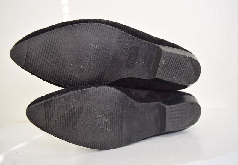 Vintage Black Suede Slouchy Pointed Toe Ankle Boots Size 6