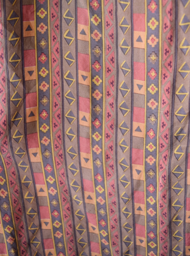 Vintage Silk Earth-tone Aztec Print Blouse Womens Medium Large