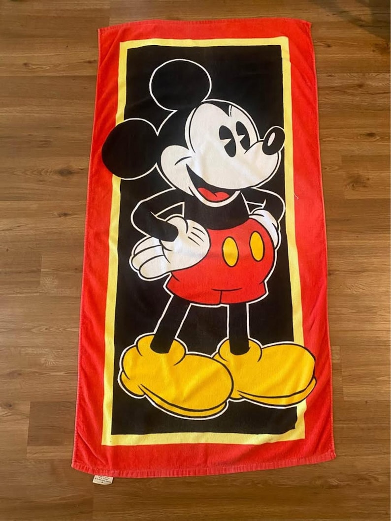 Vintage Mickey Mouse Bath Beach Towel- Disney Made in Taiwan image 1