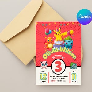 Editable Poke.mon.Invitation,Poke.mon.Birthday Invitation,Pikachu.Birthday Invitation Canva,Pikachu.Bday Invite,Digital Bday Party Invite