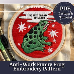 Funny Frog Embroidery Pattern, Snarky Quote, Beginner Friendly DIY Decor (Digital Download), Embroidered Patch Tutorial