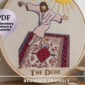 Il grande Lebowski - Schema di ricamo a mano moderno in formato PDF - Divertente tutorial di ricamo ispirato ai tarocchi