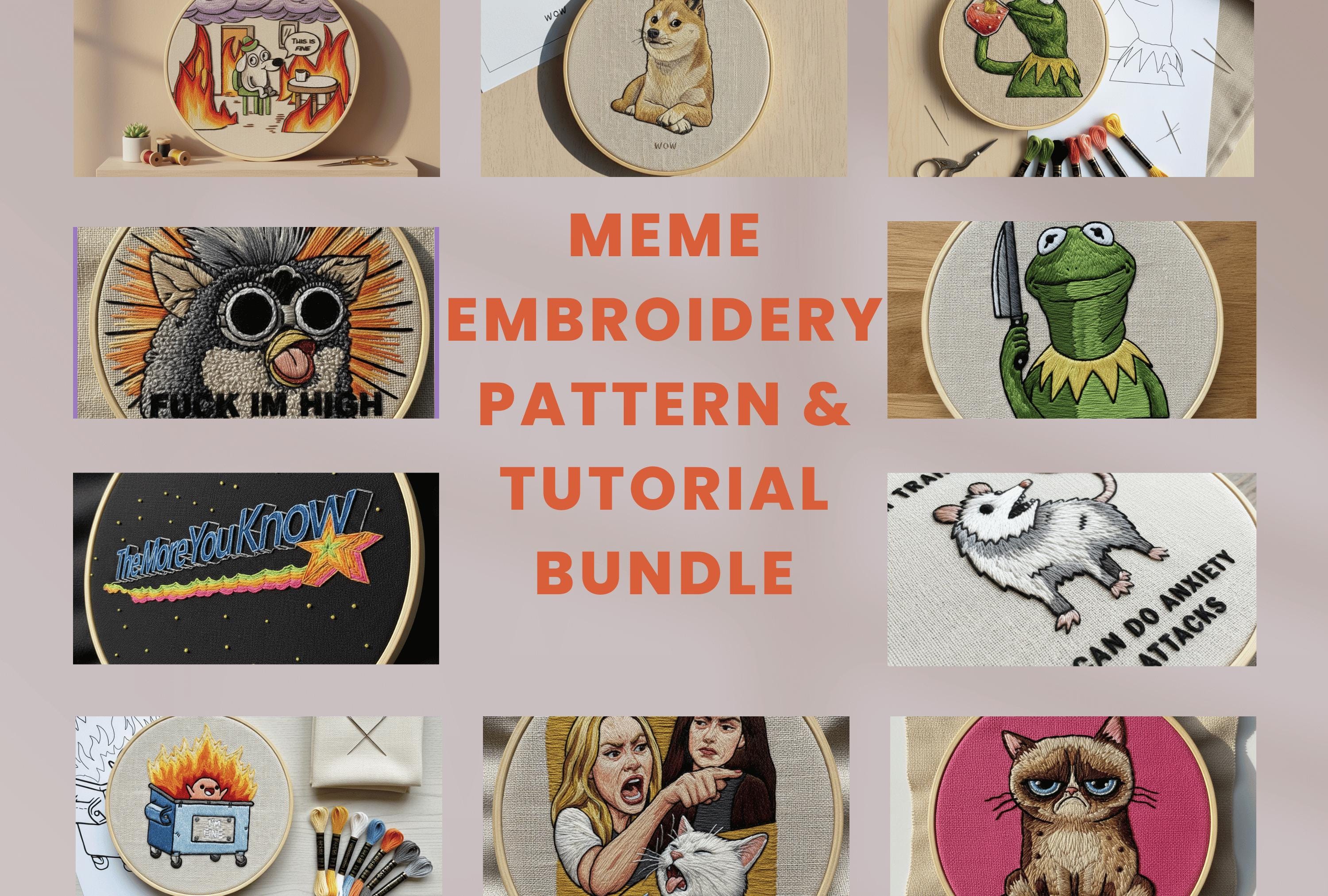 Meme Embroidery Pattern Bundle | Beginner PDF Tutorial (10 Patterns ...