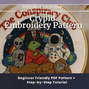 Cryptid Embroidery Pattern: Alien, Bigfoot, Astronaut Stitch Tutorial (PDF)