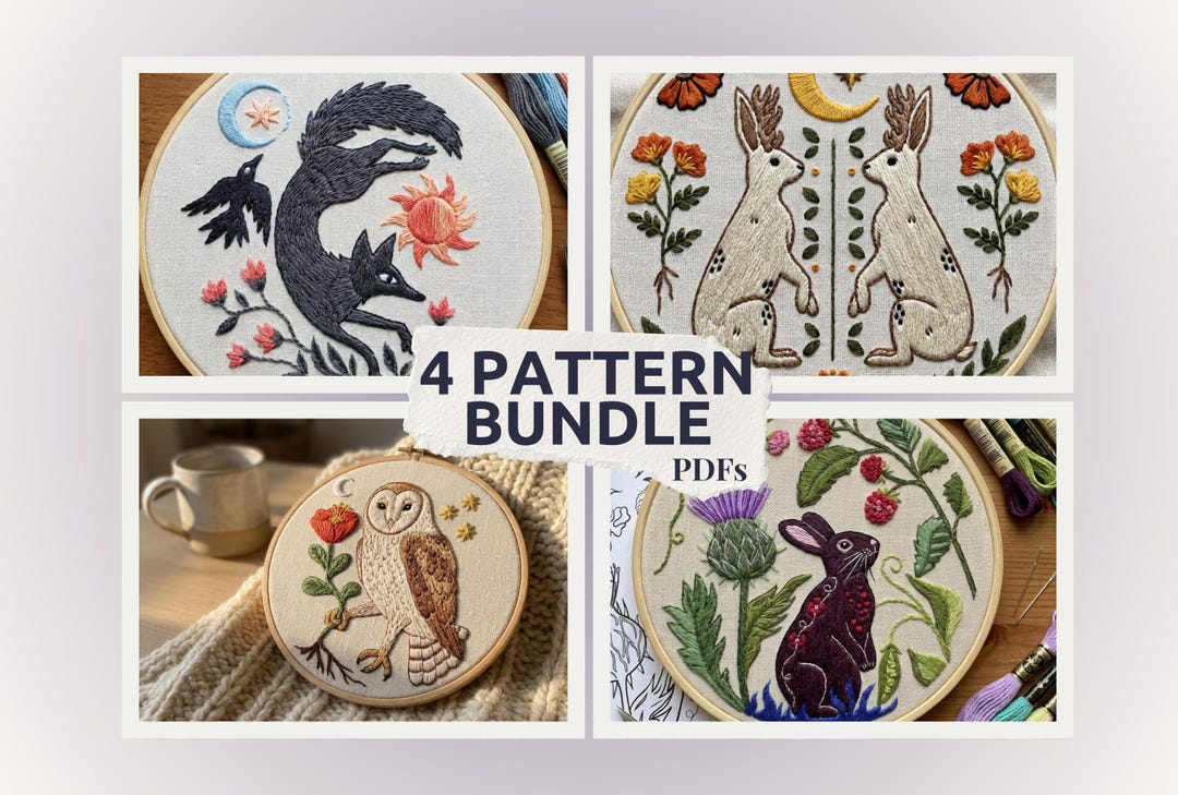 Embroidery Pattern Bundle PDF | Woodland Animal Hand Embroidery ...