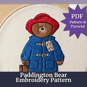 Paddington Bear Embroidery Pattern, Beginner Tutorial (Digital Download)
