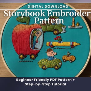 Car Race Hand Embroidery Pattern | Storybook Illustration Inspired Needlework Tutorial (PDF)