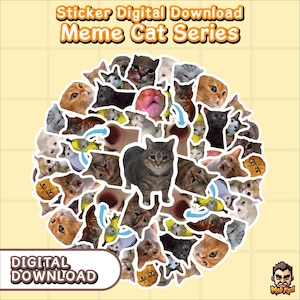 Digitala klistermärken med kattmemes: PNG-filer för GoodNotes, Notability (40-pack)