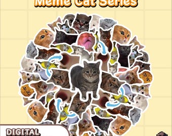 Cat Meme Digital Stickers: PNG Files for GoodNotes, Notability (40-Pack)