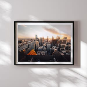 Melbourne Sunset Cityscape Print – Rooftop Skyline Photography | Golden Hour Urban Wall Art | City Landscape Photo | Modern Home Decor