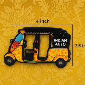 Imán de auto rickshaw indio, imán de nevera de tuk tuk colorido, regalo de recuerdo indio, decoración de auto rickshaw hecha a mano, decoración étnica para el hogar