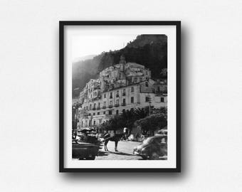 Italy Photography Print: Amalfi Coast Vintage Black and White - Coastal Decor