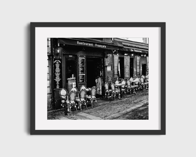 Paris Cafe Photography, Black and White Wall Art (Unframed Print) image 1