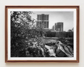 Reedy River Falls Photo Print: Black and White Greenville SC Art