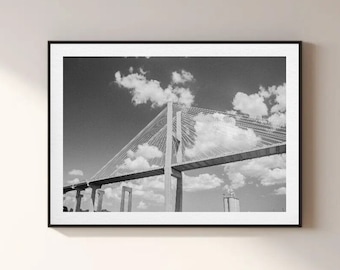 Black and White Savannah Print,  Talmadge Memorial Bridge, Georgia Photography, Fine Art Photography GA, Savannah Wall Art Print