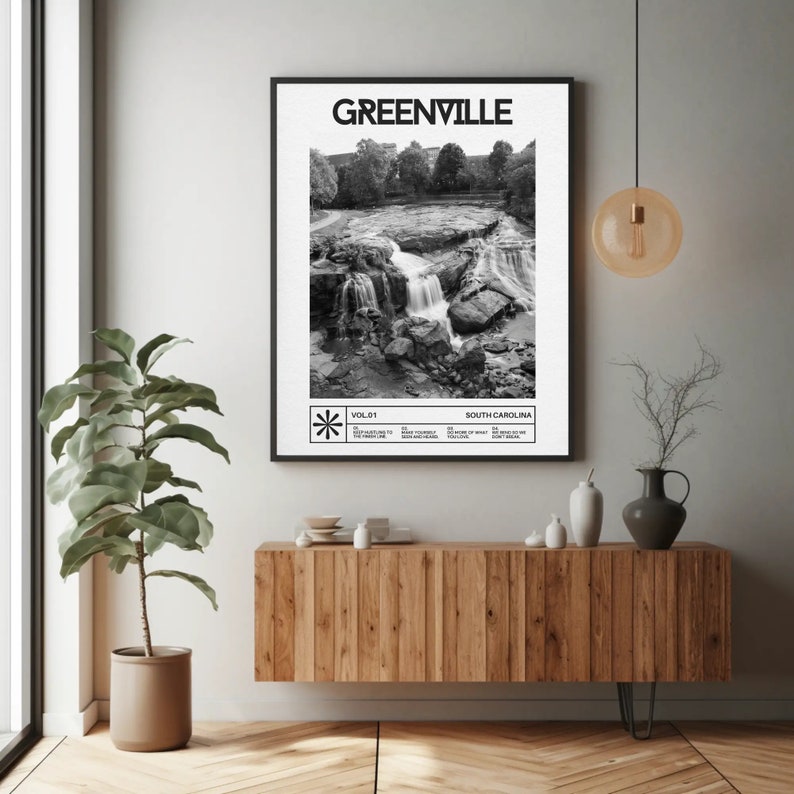 Greenville Photography, Greenville South Carolina Photo, Falls Park, Downtown Greenville, Greenville SC Wall Art, Black and White Poster image 5