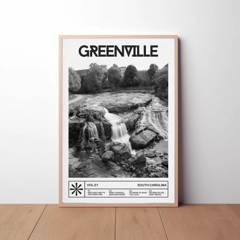Greenville Photography, Greenville South Carolina Photo, Falls Park, Downtown Greenville, Greenville SC Wall Art, Black and White Poster image 4