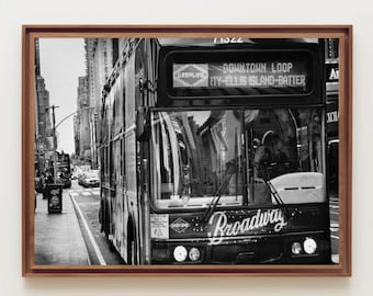 NYC Photo Poster: Black and White City Bus - Modern Wall Art