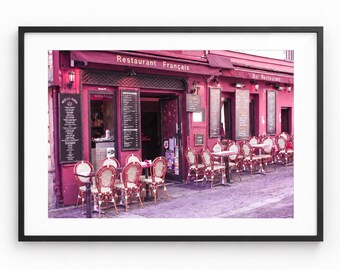 Pink Paris Cafe Print, French Bistro Photography, Romantic Paris Wall Art, Kitchen and Dining Room Decor
