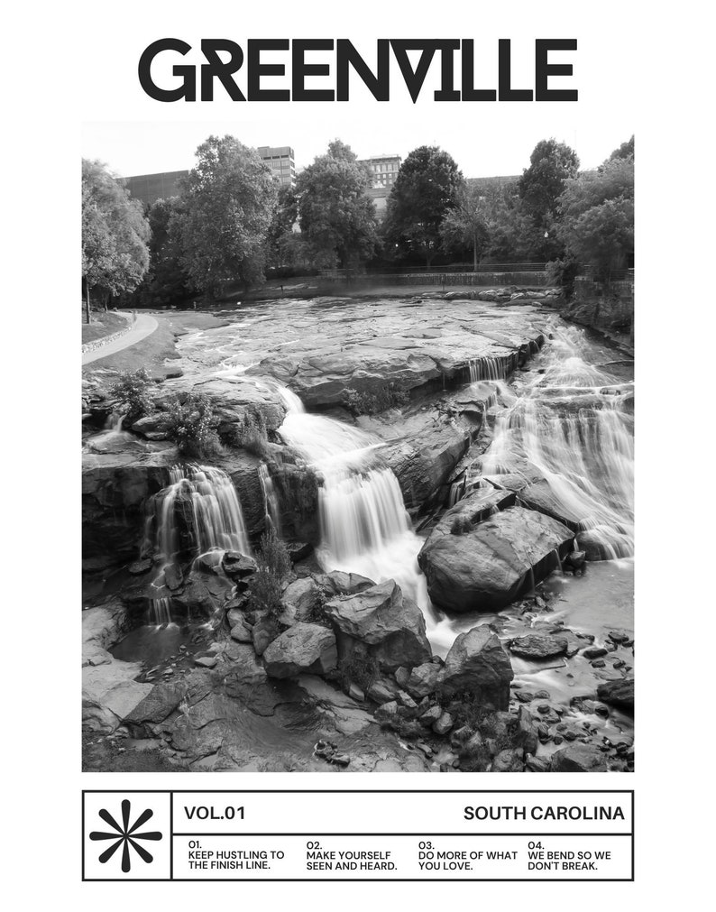 Greenville Photography, Greenville South Carolina Photo, Falls Park, Downtown Greenville, Greenville SC Wall Art, Black and White Poster image 6