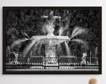 Savannah Forsyth Park Photo, Black and White Fountain (Fine Art Print)