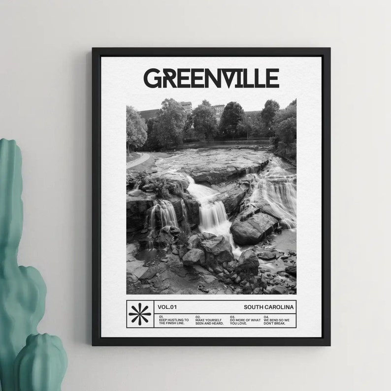 Greenville Photography, Greenville South Carolina Photo, Falls Park, Downtown Greenville, Greenville SC Wall Art, Black and White Poster image 1