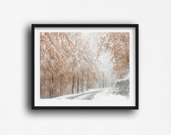 Snowy Road Photography Print: Winter Landscape Wall Art